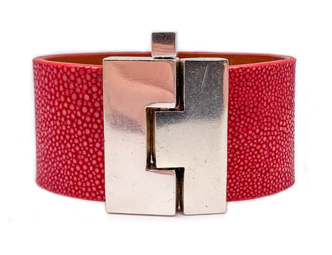 SALE Raspberry Red Polished Stingray Jigsaw Cuff
