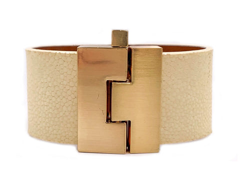 SALE Wide Ivory Polished Stingray Jigsaw Cuff