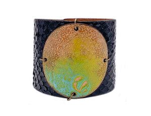 Key Lime on Black Anaconda Wide Enamel Cuff