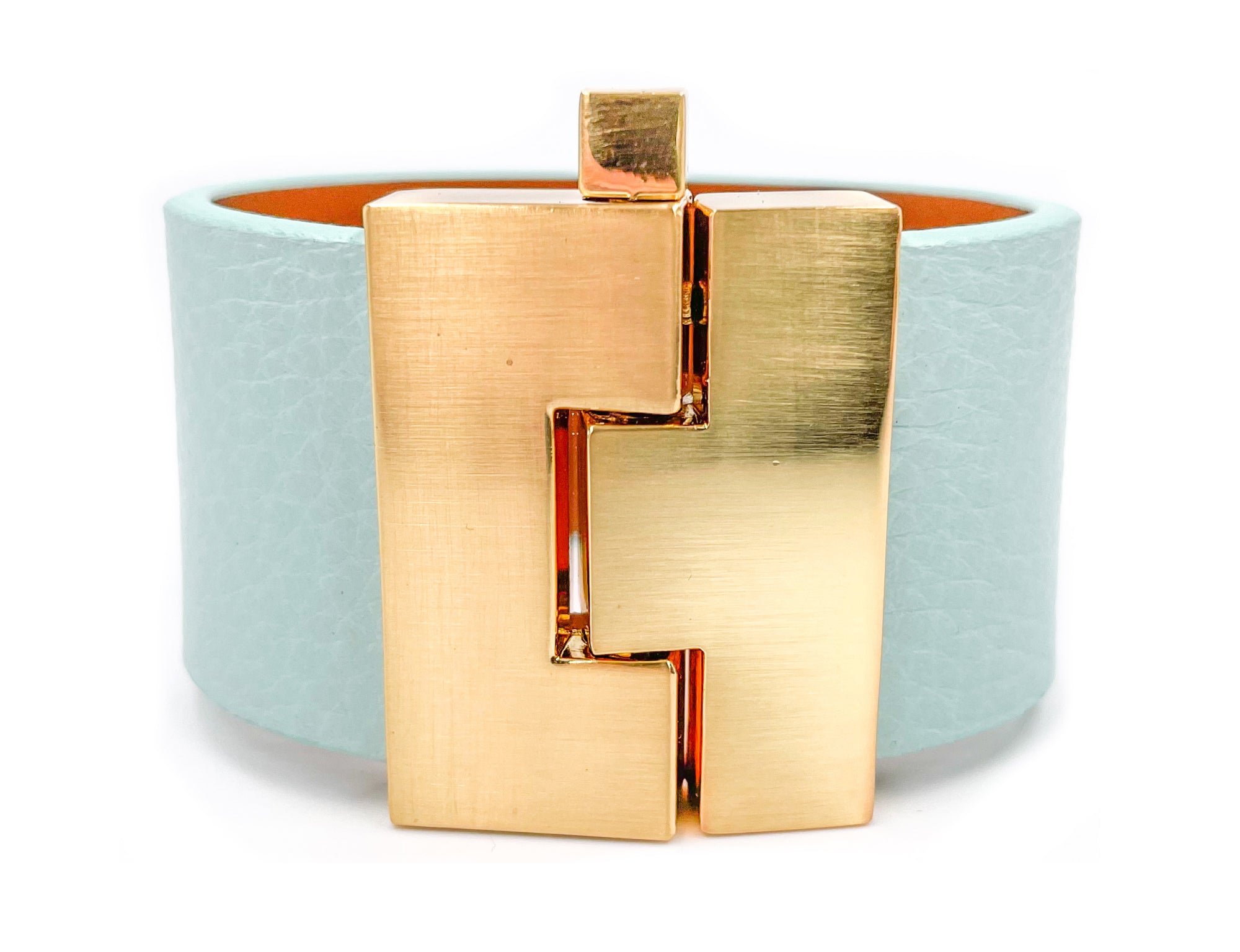 SALE Seafoam Blue Leather Wide Jigsaw Cuff