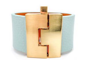 SALE Seafoam Blue Leather Wide Jigsaw Cuff