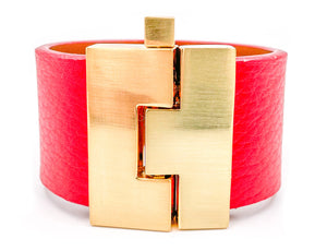 SALE Cherry Red Leather Wide Jigsaw Cuff