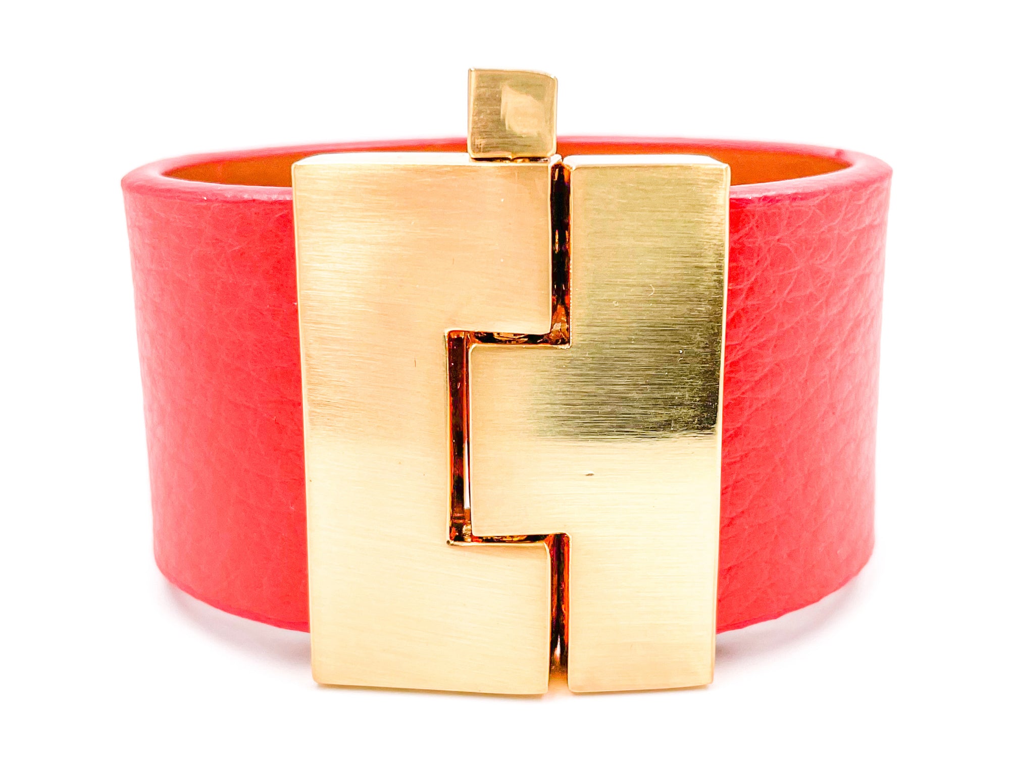 SALE Tomato Red Leather Wide Jigsaw Cuff