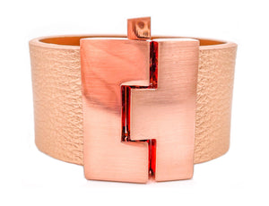 Rose Gold Metallic Pebbled Leather Wide Jigsaw Cuff