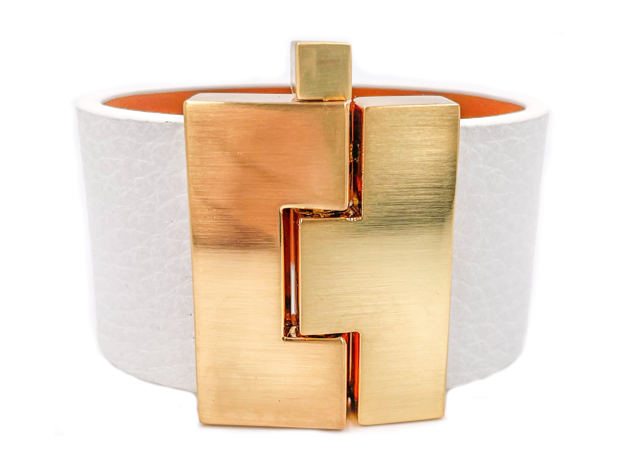 SALE White Leather Wide Jigsaw Cuff