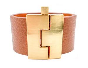 SALE Toffee Leather Wide Jigsaw Cuff