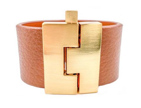 SALE Toffee Leather Wide Jigsaw Cuff