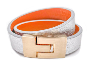 SALE Double Jigsaw Bracelet Silver Metallic Leather