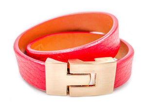 SALE Double Jigsaw Bracelet Cherry Red Leather