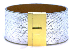 SALE Wide Turnlock Cuff Silver Python