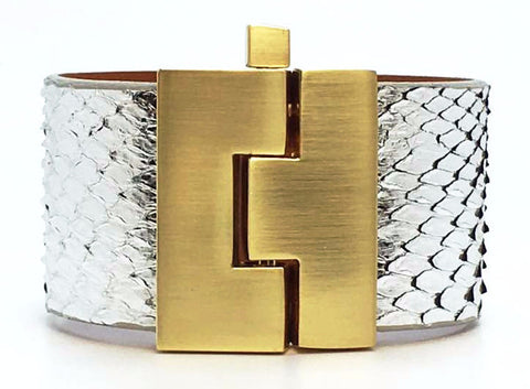 SALE Wide Silver Python Jigsaw Cuff