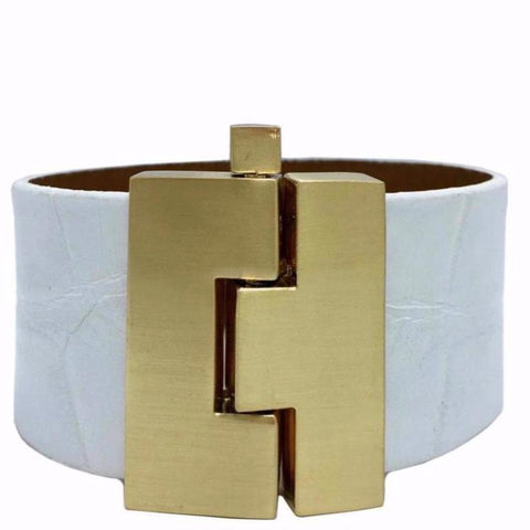 SALE Wide White Alligator Jigsaw Cuff