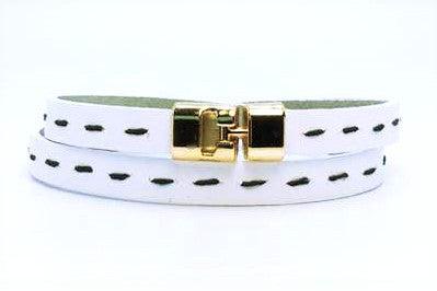 SALE Double T-Bar Bracelet White Stitch Leather